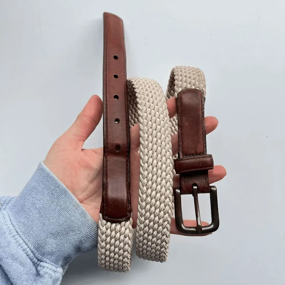 Orvis Vintage Woven Stretch Belt with Leather Trim - Made in USA - 40”